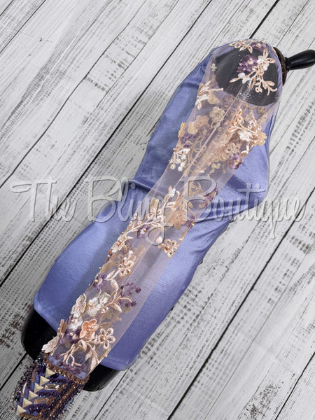 Lavender & Cream Day Shirt Set With Sheer Lace Sleeves (S)