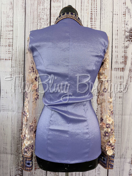 Lavender & Cream Day Shirt Set With Sheer Lace Sleeves (S)