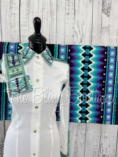 White, Mint, Purple & Turquoise Day Shirt Set (S)
