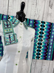 White, Mint, Purple & Turquoise Day Shirt Set (S)