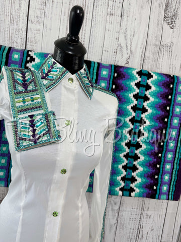 White, Mint, Purple & Turquoise Day Shirt Set (S)