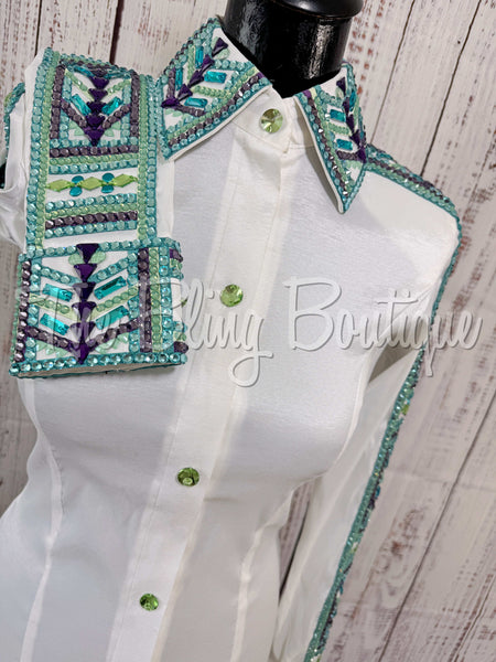 White, Mint, Purple & Turquoise Day Shirt Set (S)