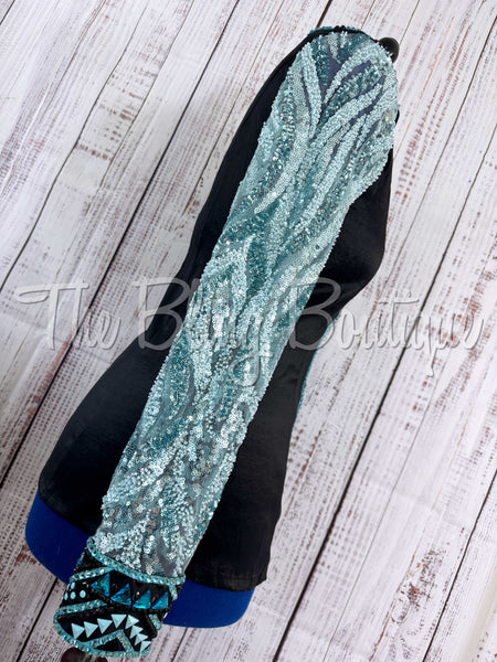 Black & Aqua Day Shirt Set With Lace Sleeves (L)