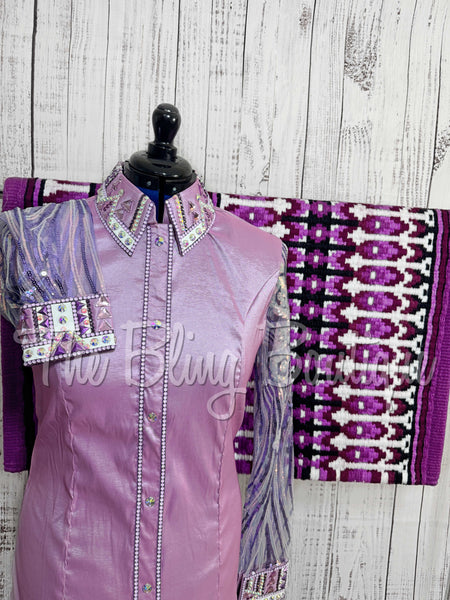 Lilac & Berry Day Shirt Set With Sheer Sleeves (XL)