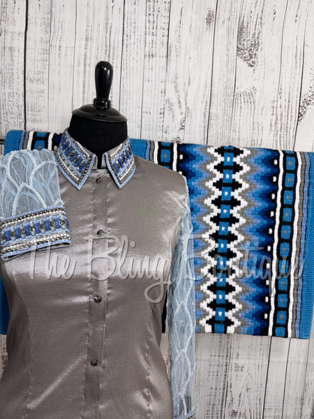 Grey, Periwinkle & Blue Day Shirt Set With Sheer Sleeves (2XL)