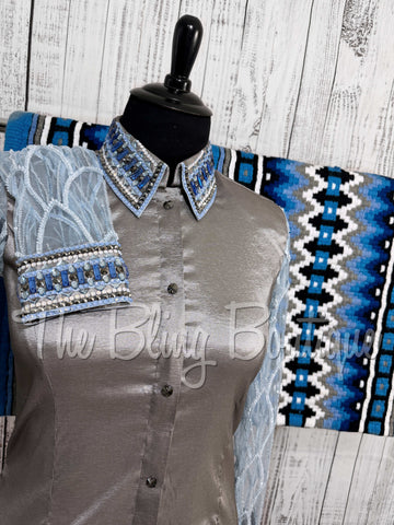 Grey, Periwinkle & Blue Day Shirt Set With Sheer Sleeves (2XL)