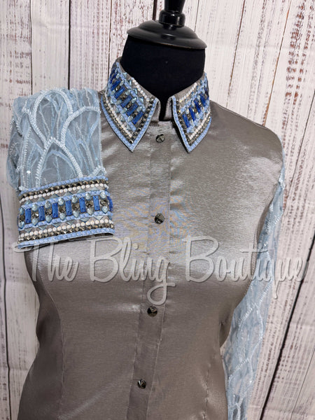 Grey, Periwinkle & Blue Day Shirt Set With Sheer Sleeves (2XL)
