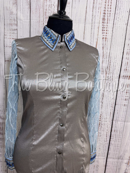 Grey, Periwinkle & Blue Day Shirt Set With Sheer Sleeves (2XL)