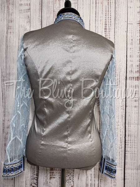 Grey, Periwinkle & Blue Day Shirt Set With Sheer Sleeves (2XL)