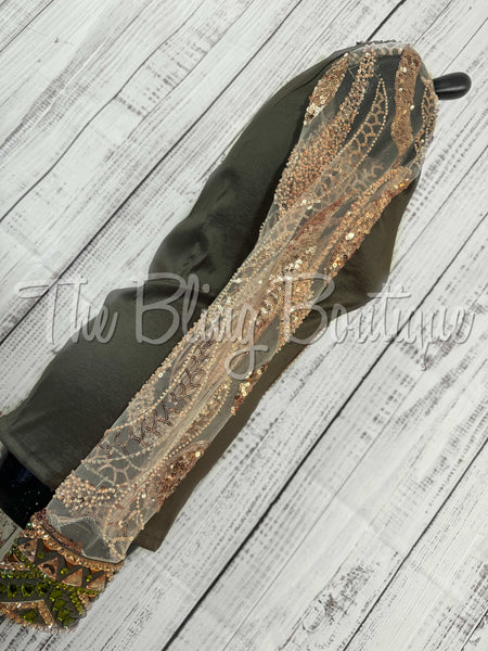 Olive Green & Champagne Day Shirt Set With Lace Sleeves (S)