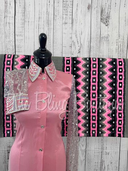 Pink, Grey & Light Purple Day Shirt Set With Lace Sleeves (S)