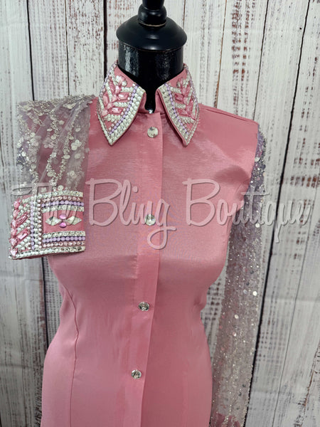 Pink, Grey & Light Purple Day Shirt Set With Lace Sleeves (S)