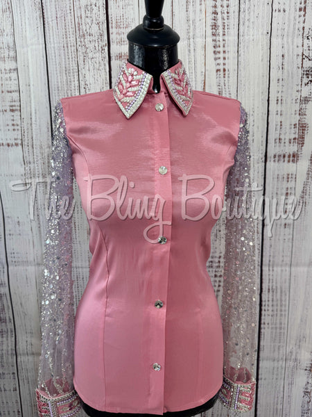 Pink, Grey & Light Purple Day Shirt Set With Lace Sleeves (S)