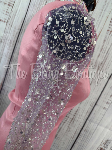 Pink, Grey & Light Purple Day Shirt Set With Lace Sleeves (S)