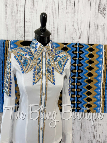 RE-ORDER White, Periwinkle & Tan Day Shirt Set (Choose Your Size)