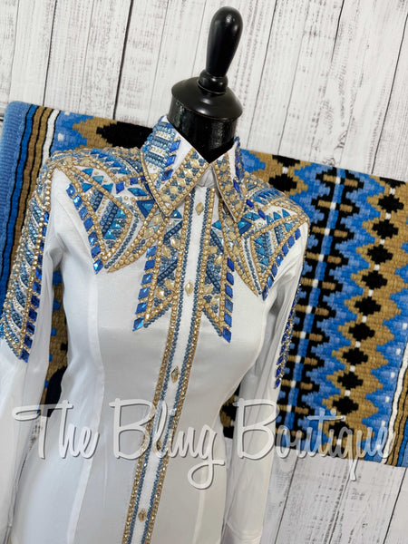 RE-ORDER White, Periwinkle & Tan Day Shirt Set (Choose Your Size)