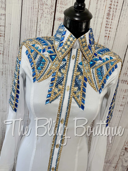 RE-ORDER White, Periwinkle & Tan Day Shirt Set (Choose Your Size)
