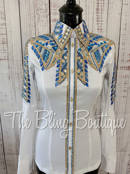 RE-ORDER White, Periwinkle & Tan Day Shirt Set (Choose Your Size)