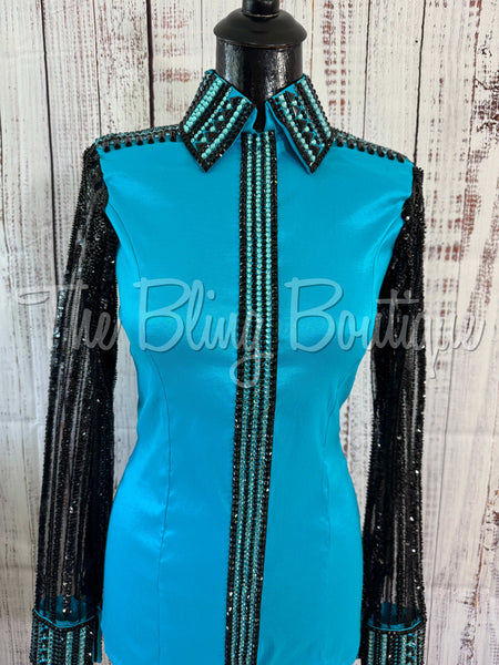 Turquoise & Black Day Shirt Set With Lace Sleeves (S)