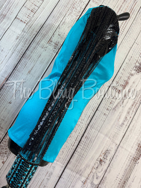 Turquoise & Black Day Shirt Set With Lace Sleeves (S)