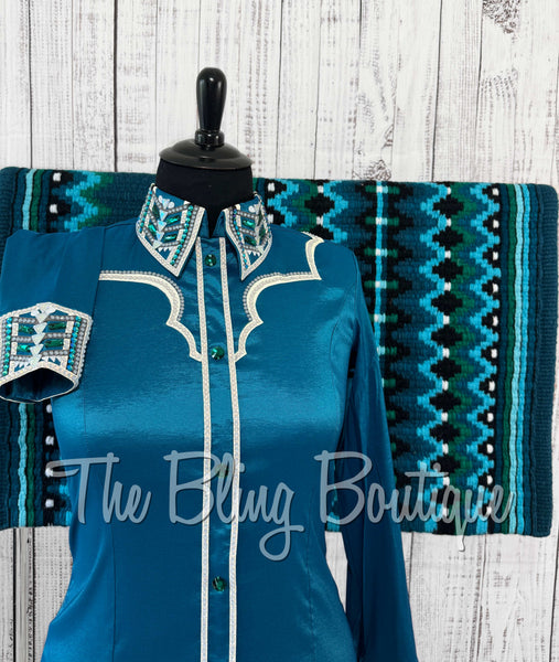 Dark Turquoise, Green, Grey & White Day Shirt Set (XL)