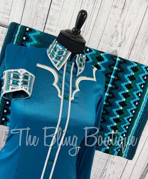 Dark Turquoise, Green, Grey & White Day Shirt Set (XL)