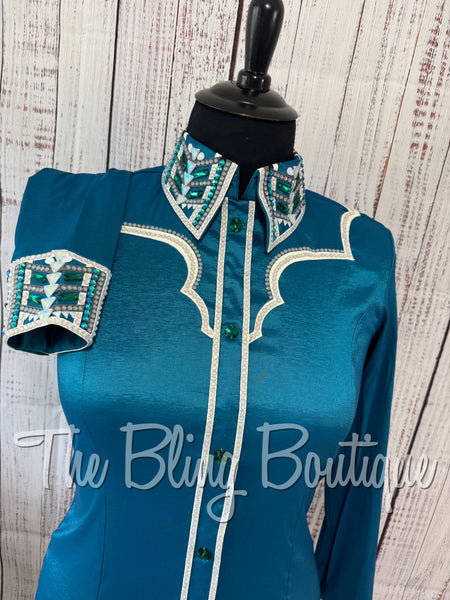 Dark Turquoise, Green, Grey & White Day Shirt Set (XL)