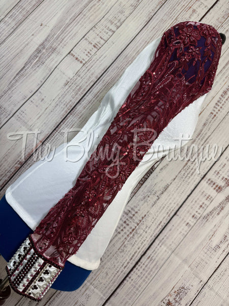 White & Burgundy Day Shirt Set With Lace Sleeves (L)