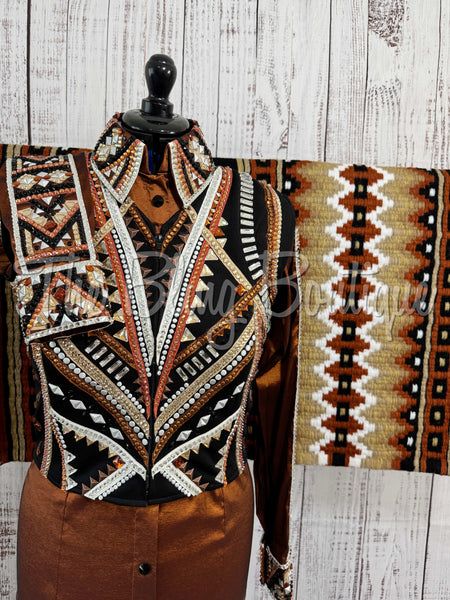 3 Piece Black, Rust & Tan Bolero Vest Set (M)