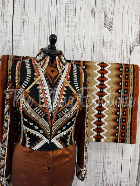3 Piece Black, Rust & Tan Bolero Vest Set (M)