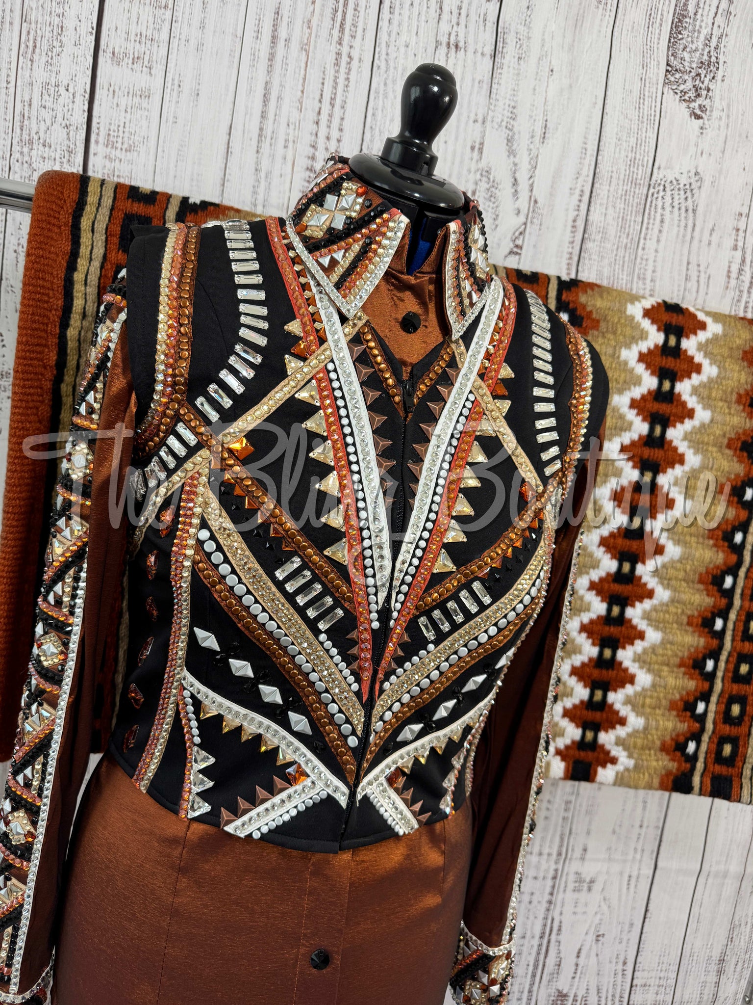 3 Piece Black, Rust & Tan Bolero Vest Set (M)