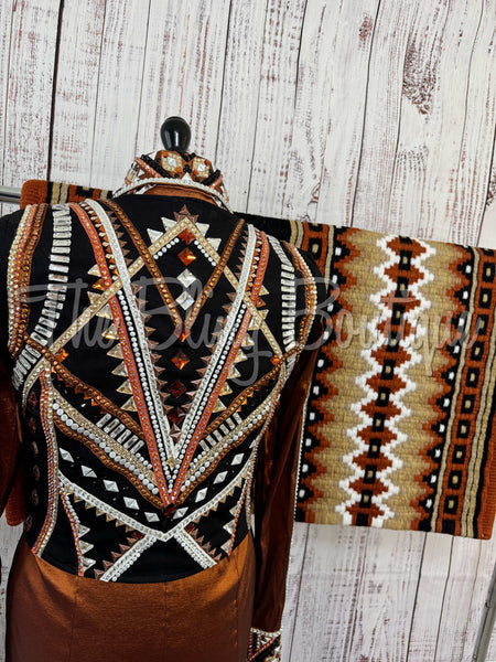 3 Piece Black, Rust & Tan Bolero Vest Set (M)