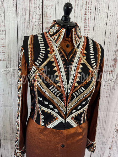 3 Piece Black, Rust & Tan Bolero Vest Set (M)