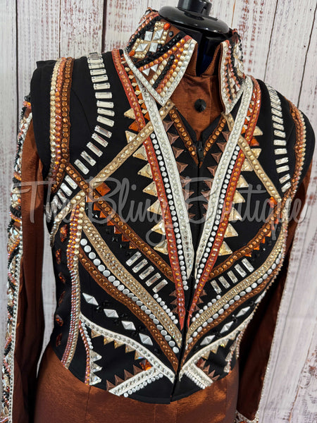 3 Piece Black, Rust & Tan Bolero Vest Set (M)