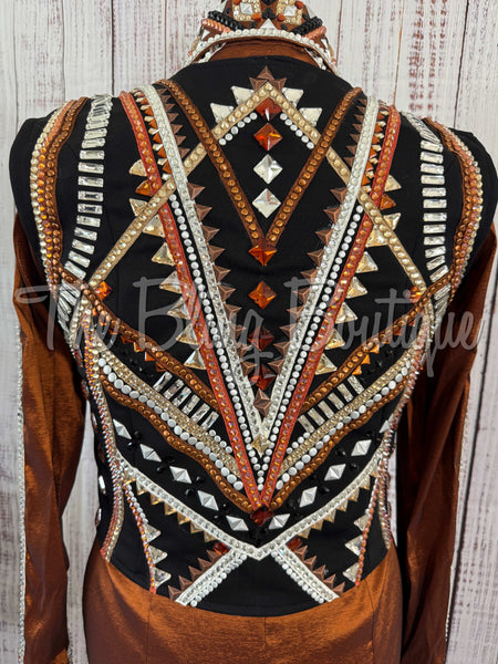 3 Piece Black, Rust & Tan Bolero Vest Set (M)