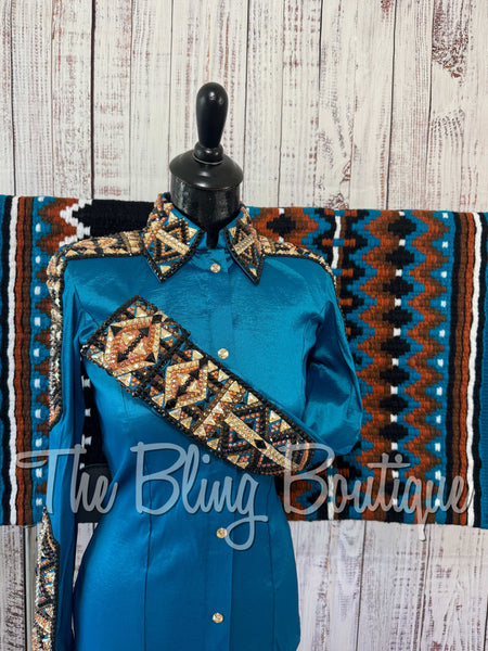 Dark Turquoise, Copper, Than & Black Day Shirt Set (Small)