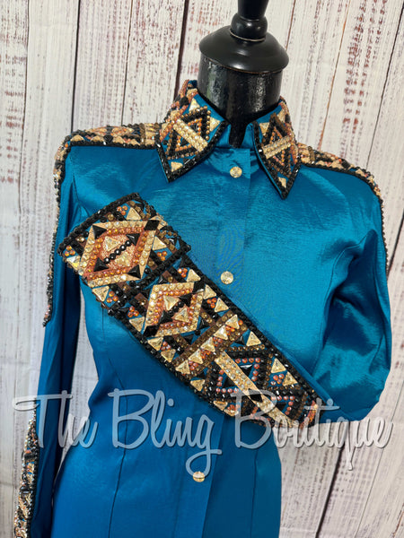 Dark Turquoise, Copper, Than & Black Day Shirt Set (Small)