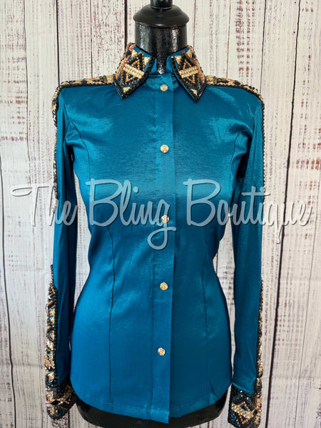 Dark Turquoise, Copper, Than & Black Day Shirt Set (Small)