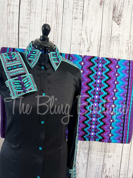 Black, Purple & Turquoise Day Shirt Set (L)