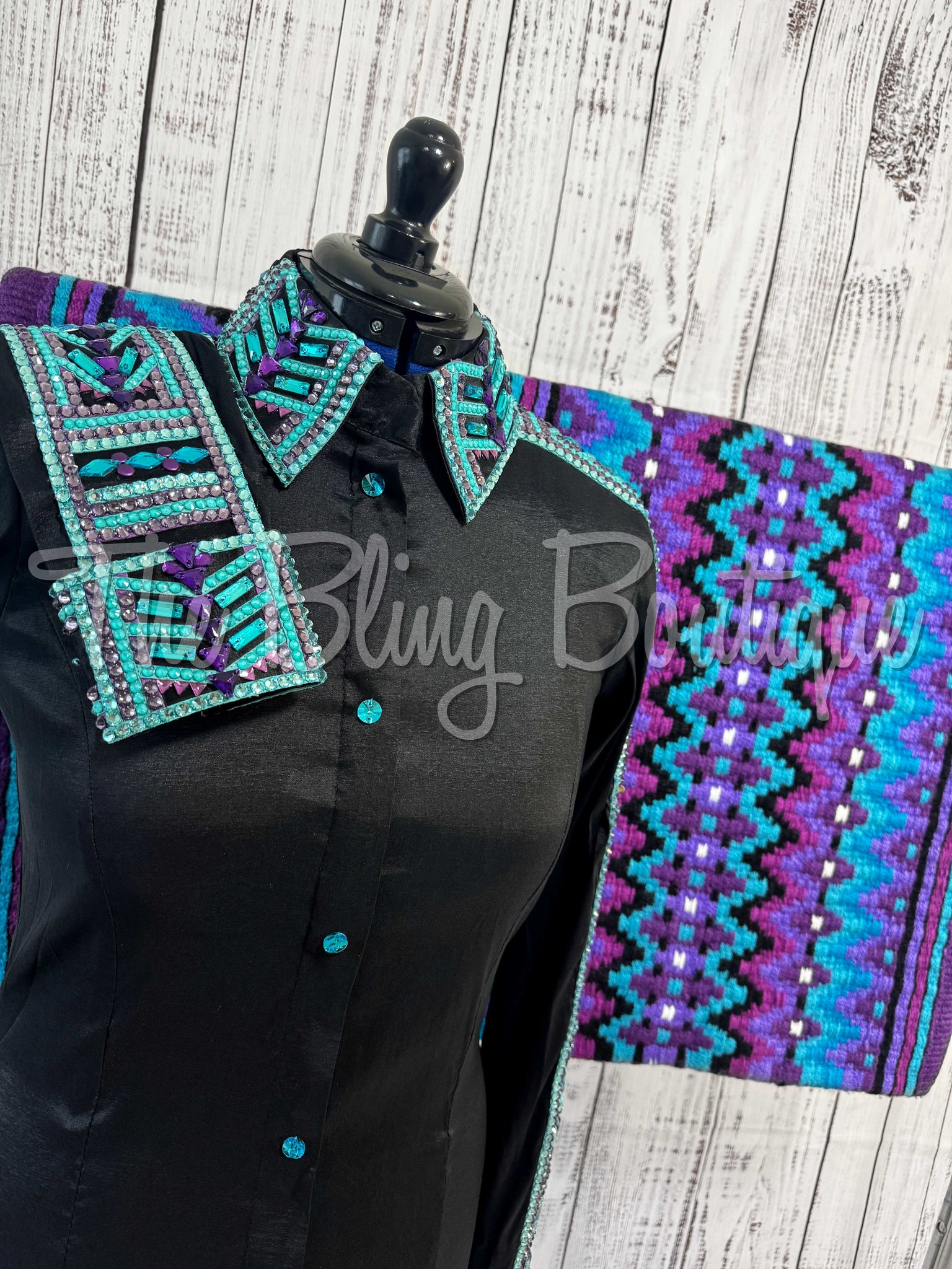 Black, Purple & Turquoise Day Shirt Set (L)