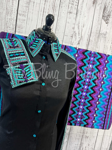 Black, Purple & Turquoise Day Shirt Set (L)