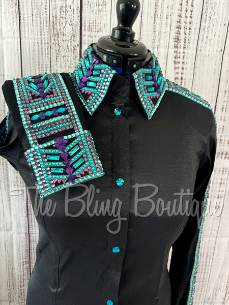 Black, Purple & Turquoise Day Shirt Set (L)