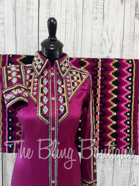 Raspberry, Fuchsia, Tan & Black Day Shirt Set (XS/S)