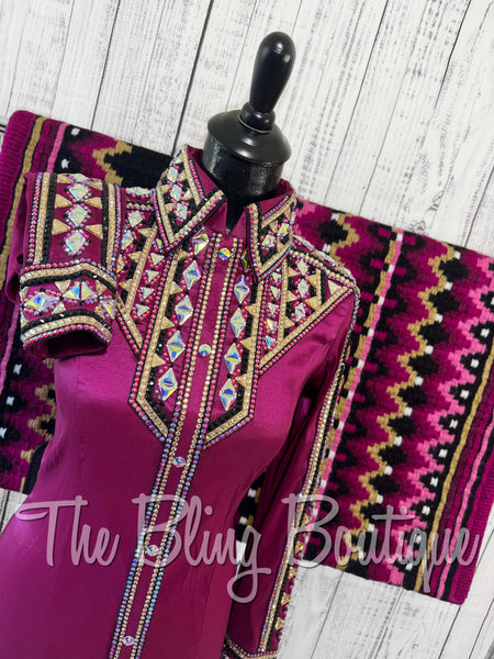 Raspberry, Fuchsia, Tan & Black Day Shirt Set (XS/S)