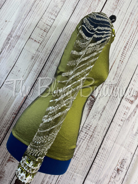 Olive Green & Grey Day Shirt Set With Lace Sleeves (M)