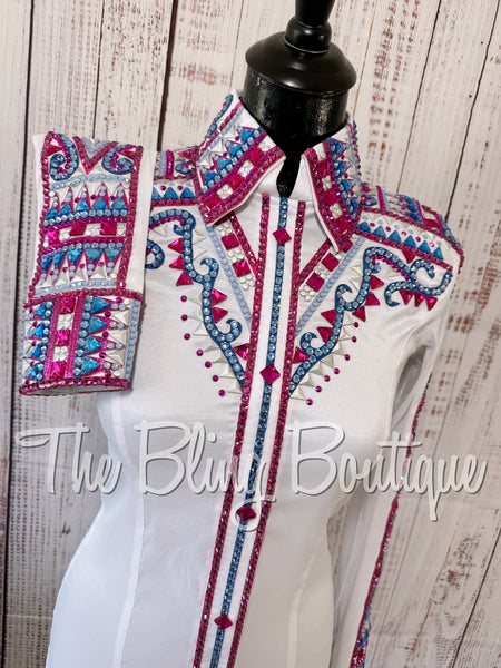 White, Periwinkle & Fuchsia Day Shirt Set (Small)