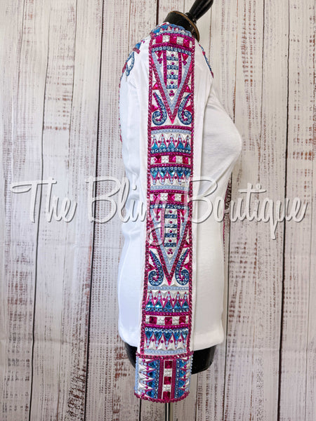 White, Periwinkle & Fuchsia Day Shirt Set (Small)