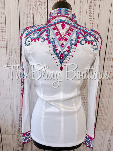 White, Periwinkle & Fuchsia Day Shirt Set (Small)