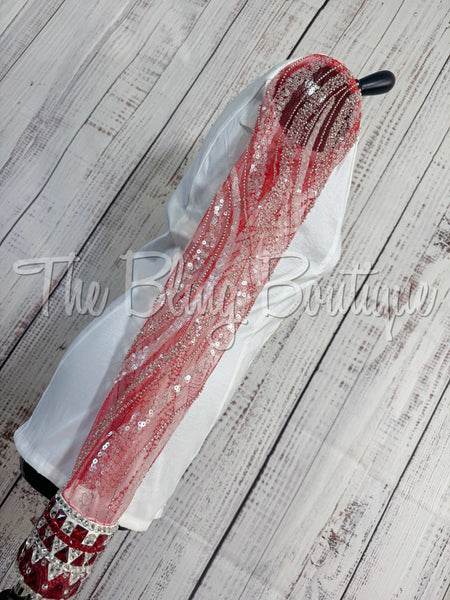 White, Red & Silver Day Shirt Set With Lace Sleeves (M)