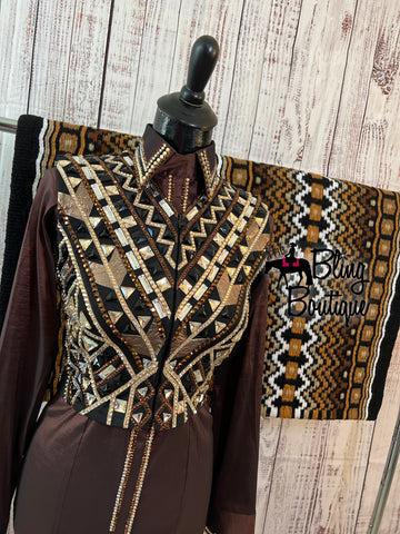 Black, Bronze & Tan Bolero Vest Set (S)